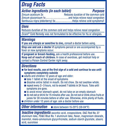 Zicam Cold Remedy Zinc RapidMelts, Elderberry Citrus Flavor, Homeopathic, Cold Shortening Medicine, Shortens Cold Duration, 25 Count