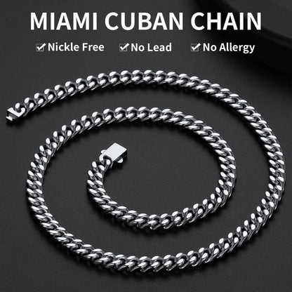 Stainless Steel Mens Cuban Link Chain, Miami Cuban Chain Necklace for Men, 7mm Wide Hip Hop Mens Jewelry, 20"