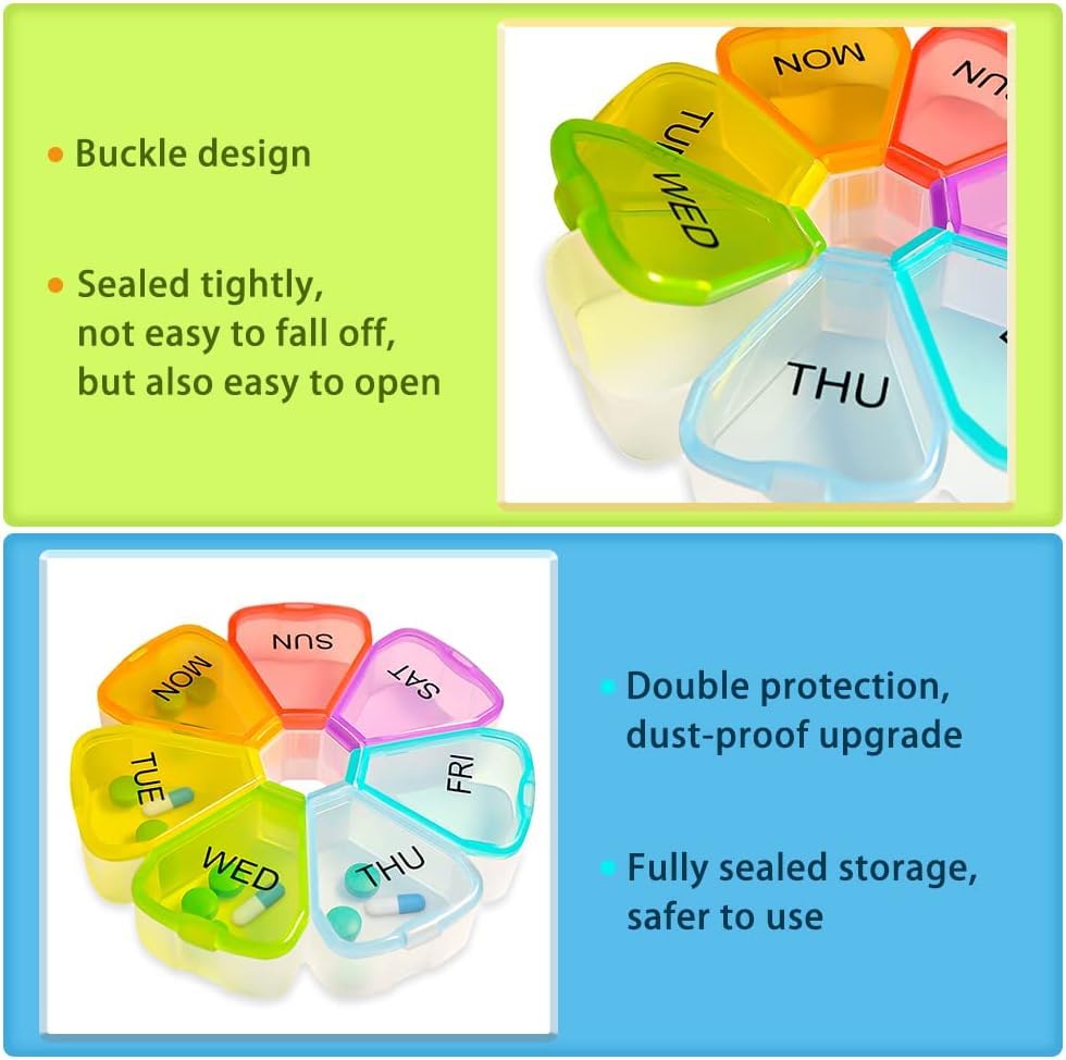 Weekly 7 Day Large Pill Organizer, Travel Pill Box, Pill case, Medicine Organizer, Pill Container, Pill Box 7 Day, Pill Dispenser, Medication Organizer, Pill Organizer Weekly (1PCS Colorful)