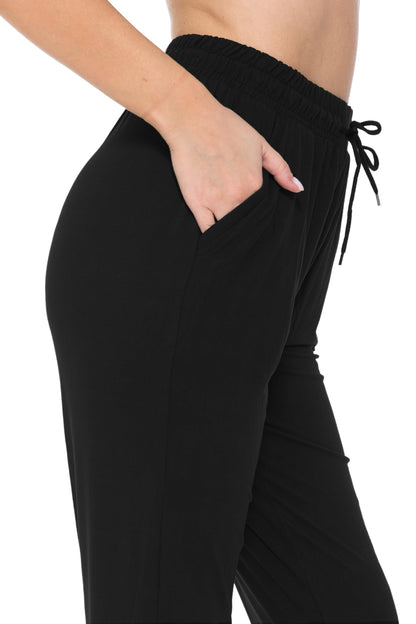 Leggings Depot Womens Relaxed fit Jogger Pants - Track Cuff Sweatpants with Pockets, Black, Large