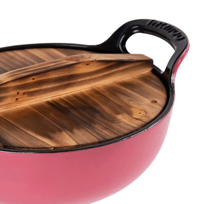 AILIBOO 2 QT Black Enameled Cast Iron Dutch Oven，Iron Biryani Pot，Le Creuset，Instant Pot Bakeware Sets, Casserole Dishes for Oven - Pink
