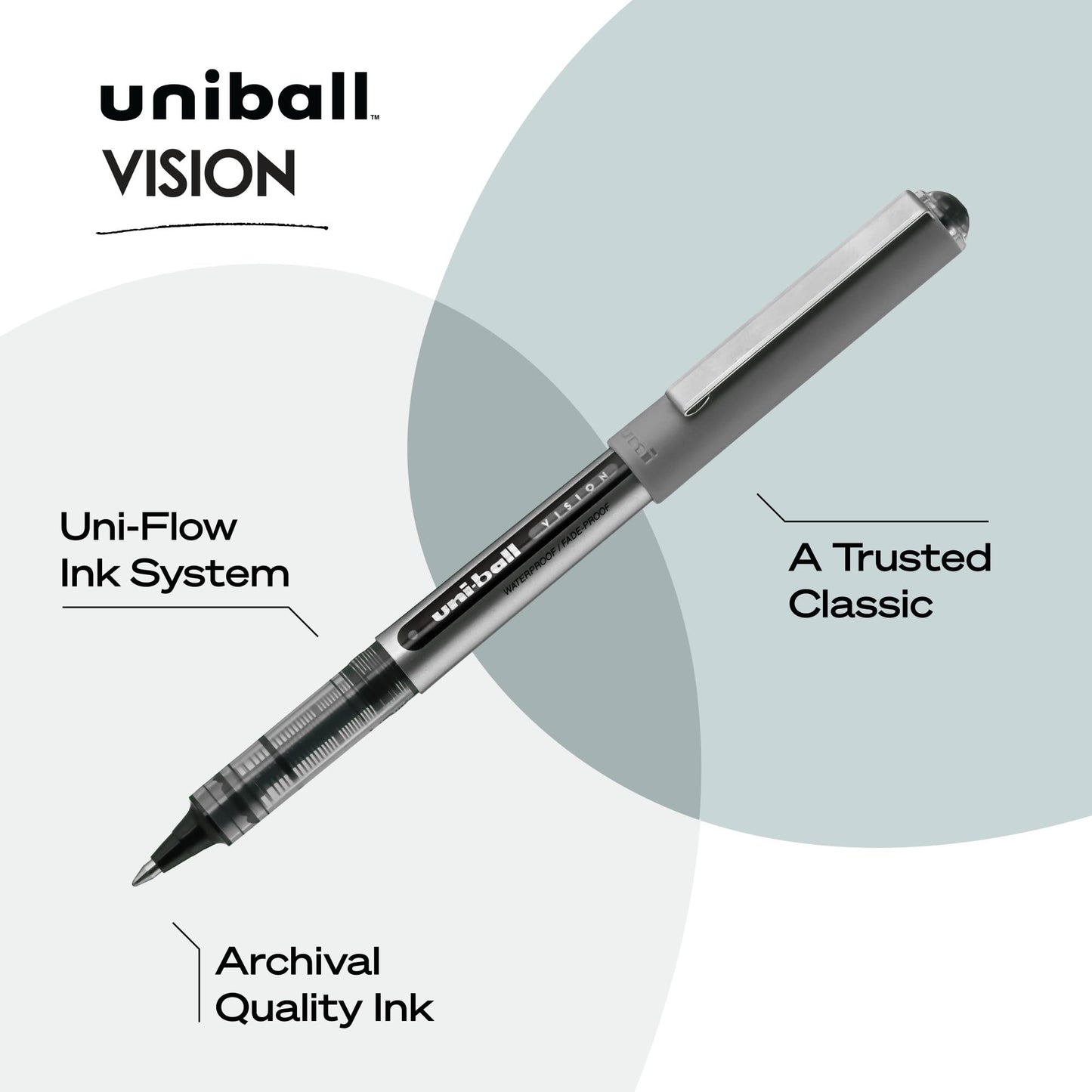 uni-ball Vision Stick Roller Ball Pens, Fine Point, Black Ink, Pack of 4