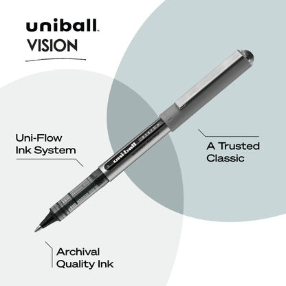 uni-ball Vision Stick Roller Ball Pens, Fine Point, Black Ink, Pack of 4