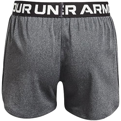 Under Armour Girls Play Up Solid Shorts , Pitch Gray Light Heather (012)/Metallic Silver , Youth Medium