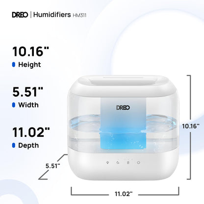 Dreo Humidifiers for Bedroom, 4L Top Fill for Large Room, 36H Runtime, 28 dB Quiet Supersized Cool Mist Air Humidifier for Baby Nursery, Plants, Indoor, Night Light, Easy to Clean & Fill