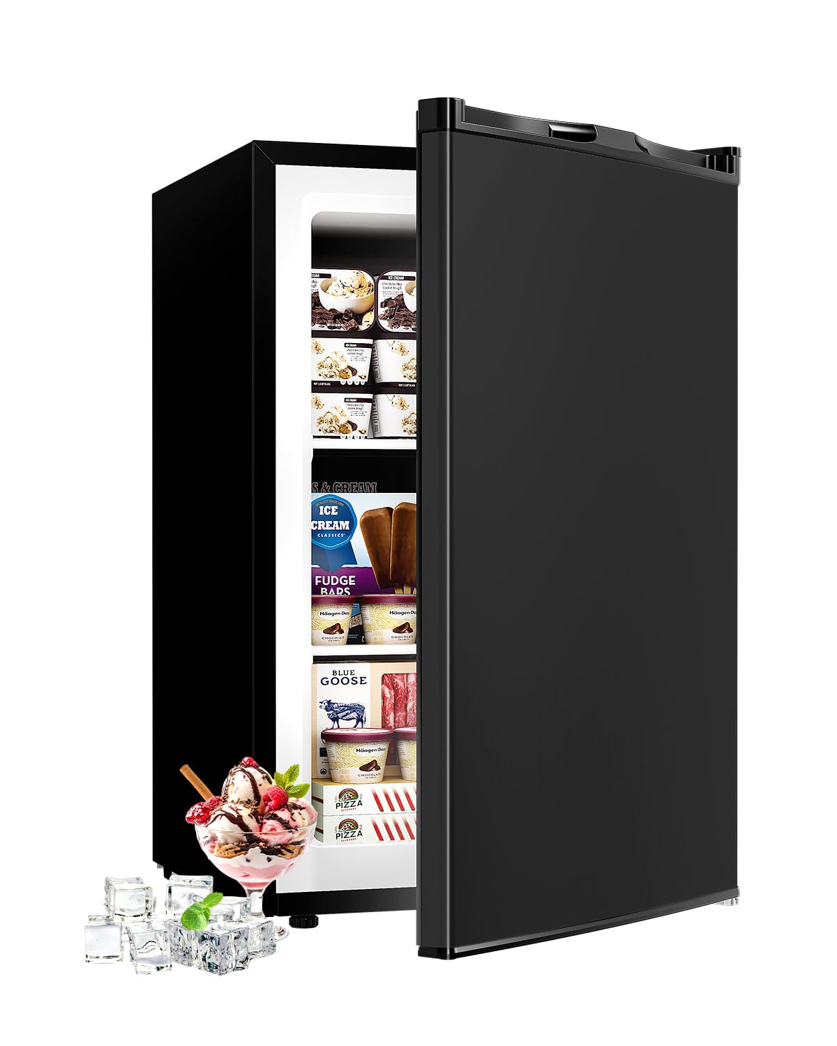 Feelfunn 3.0 Cu.ft Upright Freezer - Compact Mini Freezer with 7 Adjustable Thermostat, Removable Shelves, Reversible Single Door, 360°Uniform Cooling Small freezer for Home Office Kitchen Dorm, Black
