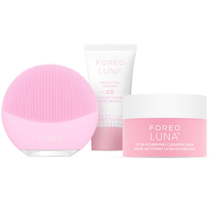 FOREO LUNA mini 3 Bundle - Premium Facial Cleansing Brush + Double Cleansing Kit - LUNA Micro-Foam Cleanser 2.0 0.67 fl.oz + LUNA Cleansing Balm 2.5 fl.oz