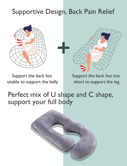 Momcozy Pregnancy Pillows for Sleeping, U Shaped Full Body Maternity Pillow with Removable Cover - Support for Back, Legs, Belly, HIPS for Pregnant Women, 57 Inch Pregnancy Pillow for Women, Grey