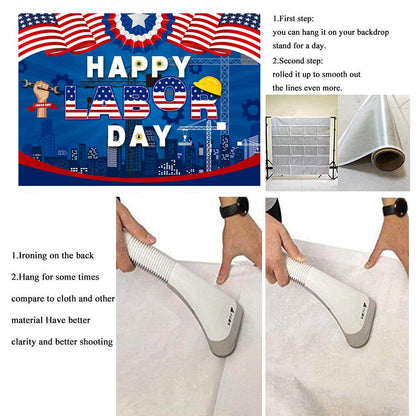 Happy Labor Day Backdrop Banner Remember and Honor Laborer Photography Background for Labor Day American Flag Patriotic Theme Party Decorations Supplies (6x4ft(70x40inch))