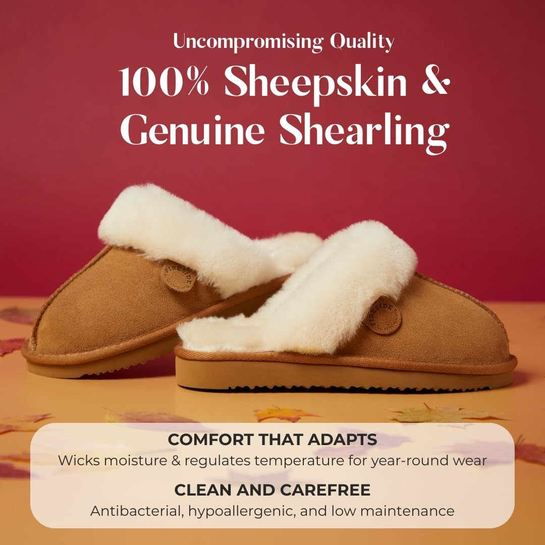 Dearfoams Women's Fireside Sydney Indoor/Outdoor Water Resistant Genuine Shearling Scuff Slipper, Wide Widths