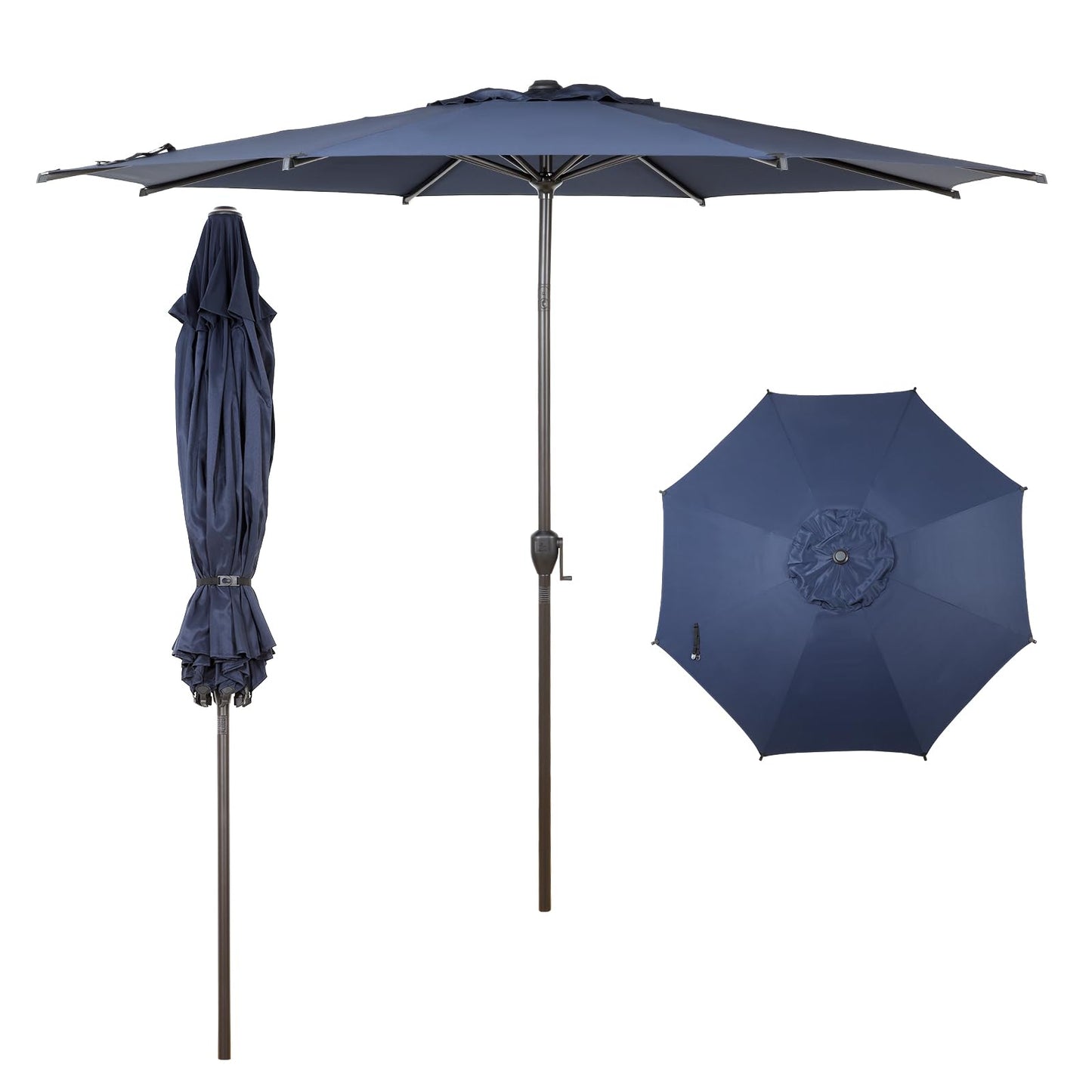 Abba Patio 9FT Lyon Outdoor Patio Umbrella Outdoor Table Umbrella with Push Button Tilt and Crank Market Umbrella 8 Sturdy Ribs UV Protection Waterproof for Garden Deck Backyard Pool Dark Blue