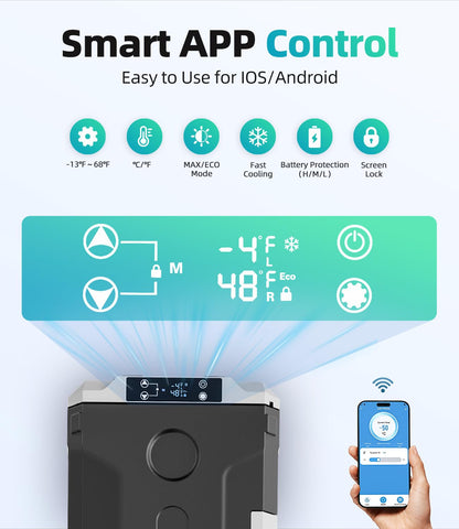 12V Car Refrigerator 59QT(56L) Car Fridge with App Portable Freezer Electric Cooler with Wheels 12/24V DC 110-240 Volt AC for Truck Van RV Camper SUV Travel Camping Road Trips Tailgating -13℉~68℉