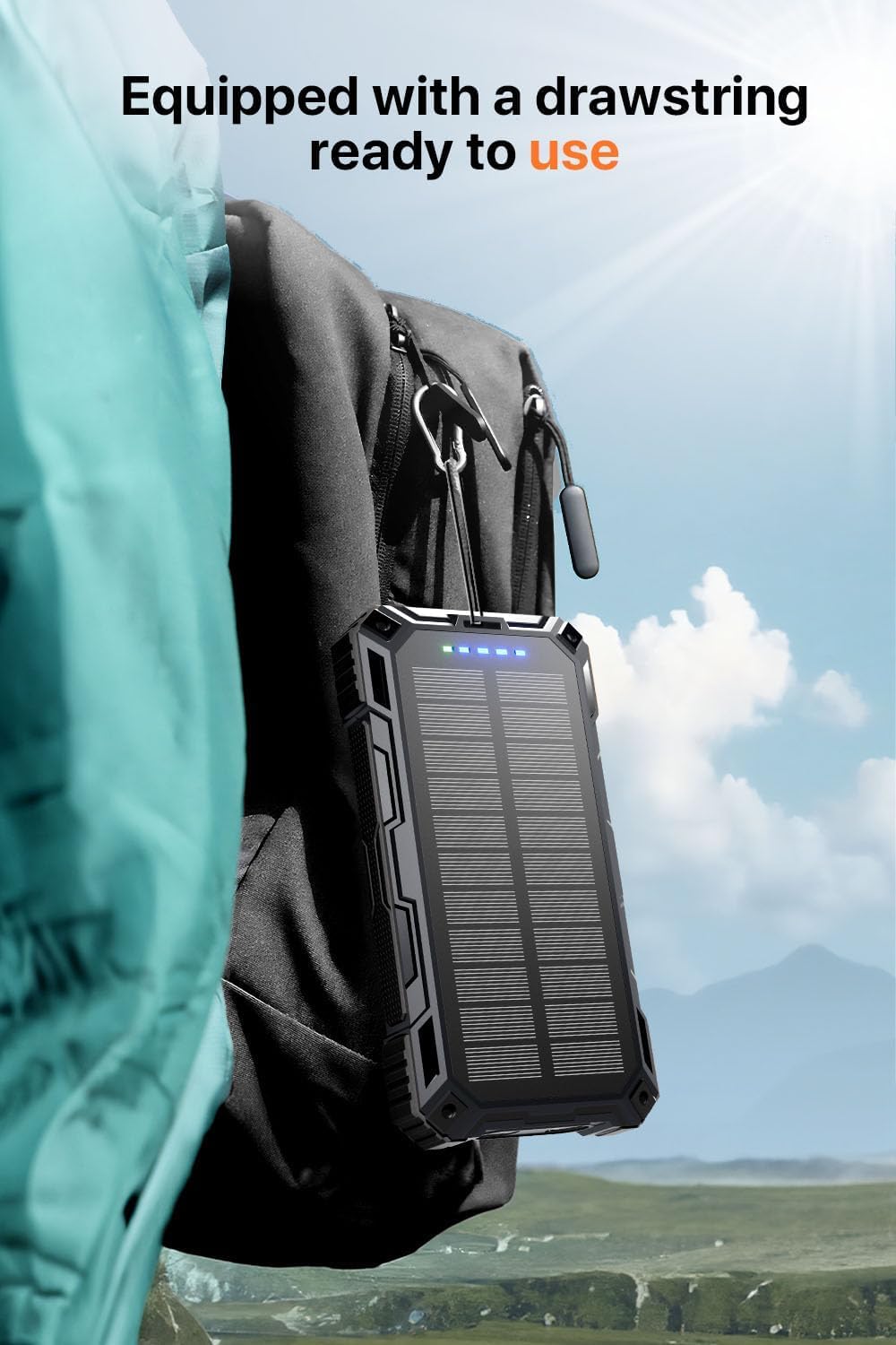 jskei Power Bank 49800mAh Solar Portable Charger Wireless Charging USB-C 15W Fast Charging with 4 Built-in Cables LED Flashlight Battery Pack Compatible with iPhone, iPad, Galaxy, Perfect for Camping