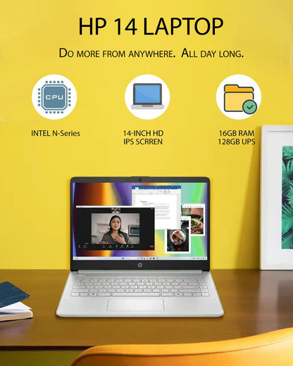 HP 2025 Business Laptop Computer - w/Microsoft Office Lifetime & External DVD Drive • 16GB RAM • 128GB UFS & 256GB Extend Micro SD • Intel 4-Core Processor • HD Display • Win11 Pro(Green)