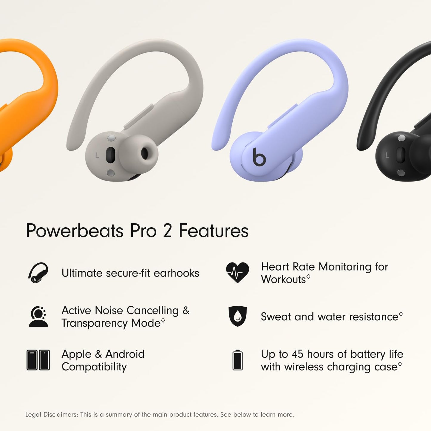 Beats Powerbeats Pro 2 Wireless Bluetooth Earbuds - Noise Cancelling, Heart Rate Monitor, IPX4, Up to 45H Battery & Charging Case, Works with Apple & Android - Hyper Purple