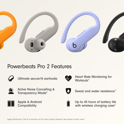 Beats Powerbeats Pro 2 Wireless Bluetooth Earbuds - Noise Cancelling, Heart Rate Monitor, IPX4, Up to 45H Battery & Charging Case, Works with Apple & Android - Hyper Purple