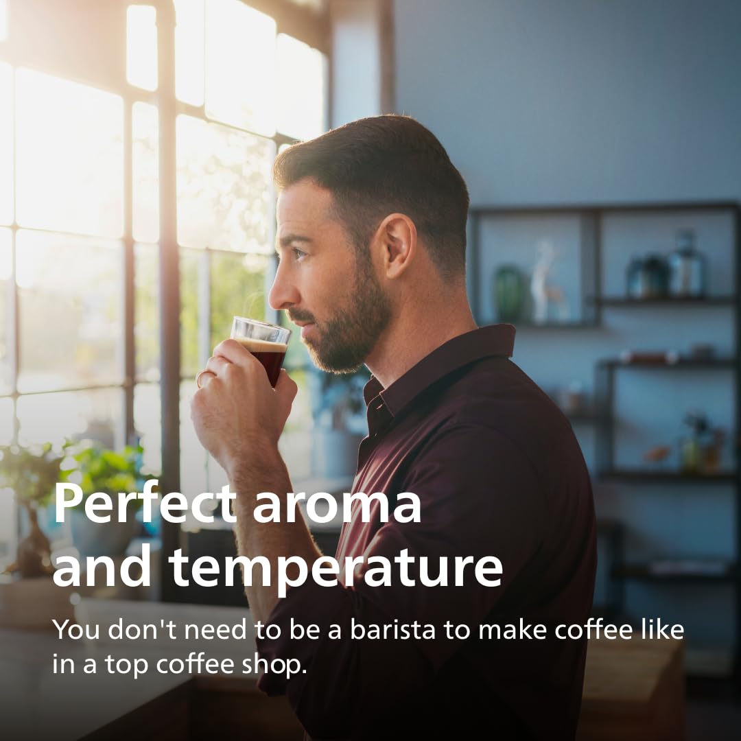 PHILIPS Series 3300 Fully Automatic Espresso Coffee Machine - 6 Hot & Iced Drinks, LatteGo Milk System, 40% Quieter SilentBrew, Ceramic Grinder, Aquaclean Filter, Glossy Black (EP3341/50)