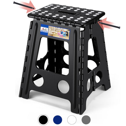 ACKO Folding Step Stool Foldable 16 Inch 400 lbs Capacity, Plastic Stools for Adults and Kids, Collapsible Stools for Kitchen, Stepping Stool with Handle, Black, 1 PC