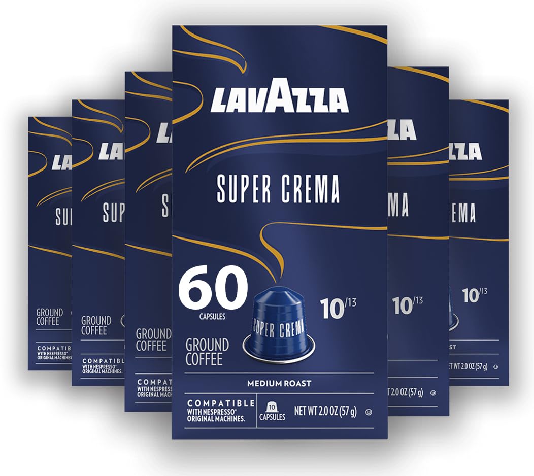 Lavazza Super Crema Aluminum Capsules Compatible with Nespresso* Original Machines, Medium Roast, Arabica and Robusta Blend (60 Capsules)