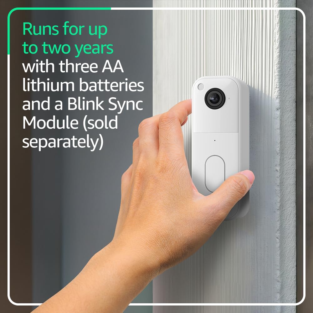 Blink Video Doorbell (newest model) – Head-to-toe HD view, two-year battery life, and simple setup. Required Sync Module not included – Add-On (White)