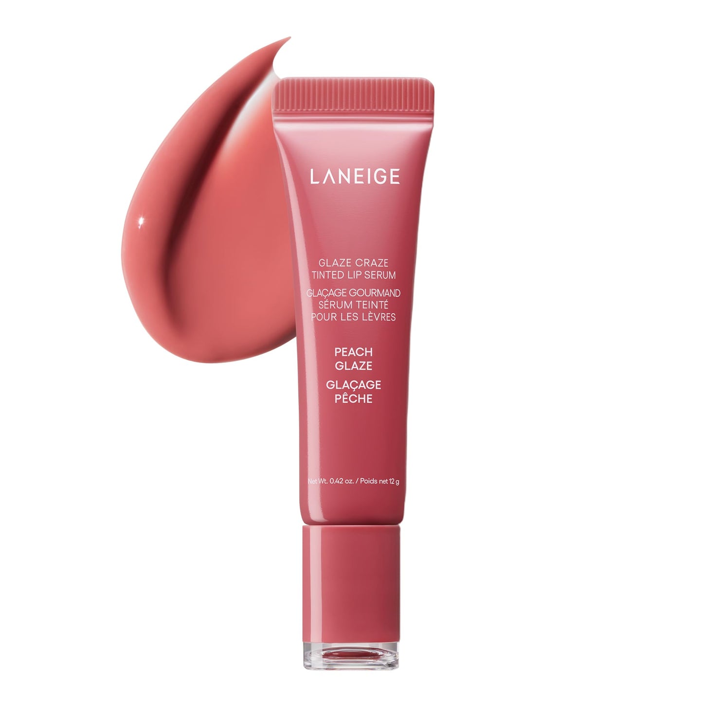 LANEIGE Glaze Craze Tinted Lip Serum, Peach Glaze: Hydrating Lip Serum for Glossy, Nourished Lips with Plumping Polypeptides