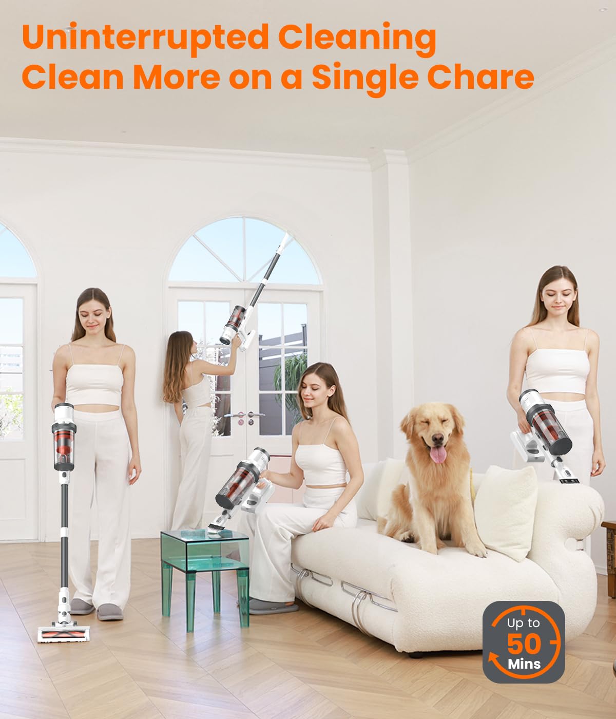 Cordless Vacuum Cleaner, 30Kpa Vacuum Cleaners for Home, Max 50 Mins Runtime, Anti-Tangled Stick Vacuum, Lightweight Vacuum for Carpet, Hard Floor