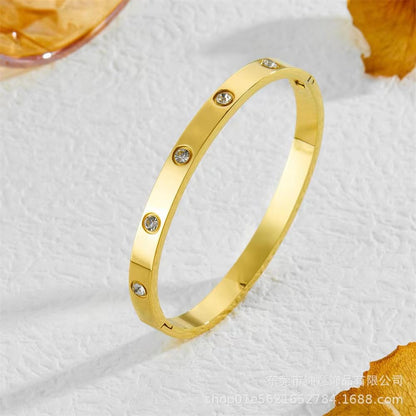 Gold Friendship Love Bangle Bracelets for Women, Cubic Zirconia Stainless Steel Jewelry, Birthday Gifts and Stocking Stuffers