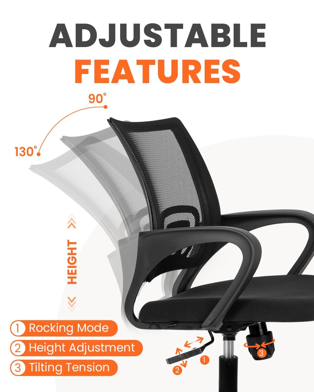 NEO CHAIR Office Desk Computer Chair Ergonomic Mesh Gaming Mid Back Seat with Comfy Lumbar Support Adjustable Height Swivel for Home Task (Black)