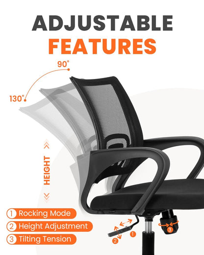 NEO CHAIR Office Desk Computer Chair Ergonomic Mesh Gaming Mid Back Seat with Comfy Lumbar Support Adjustable Height Swivel for Home Task (Black)
