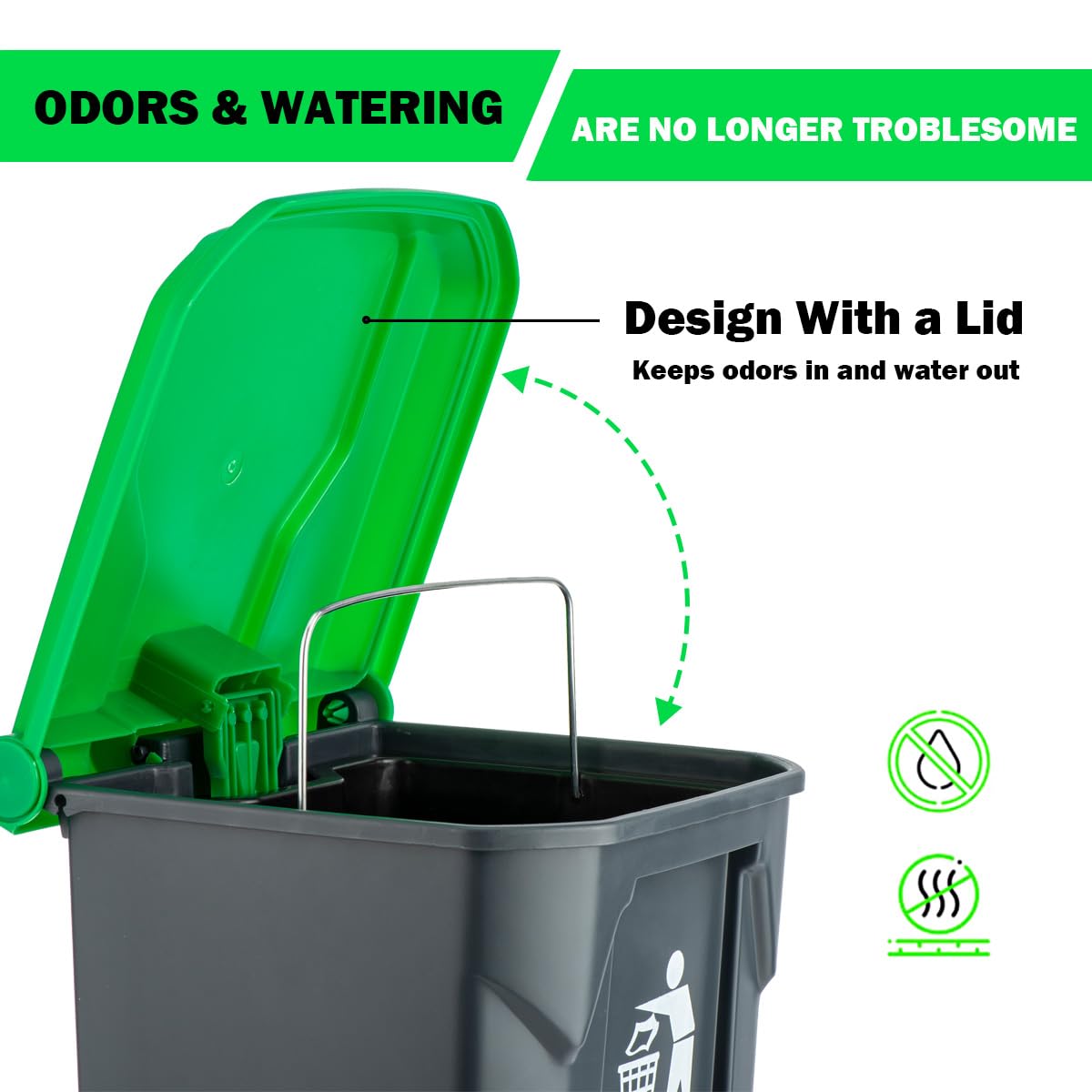 MXF Pooper Scooper Set, Dog Poop Trash Can for Outdoors with 20 Waste Bags, 15 Litre Step Dog Poop Trash Can w/Removable Inner Bucket, 28" Dog Pooper Scooper and Long Handle Stainless Metal Tray&Rake