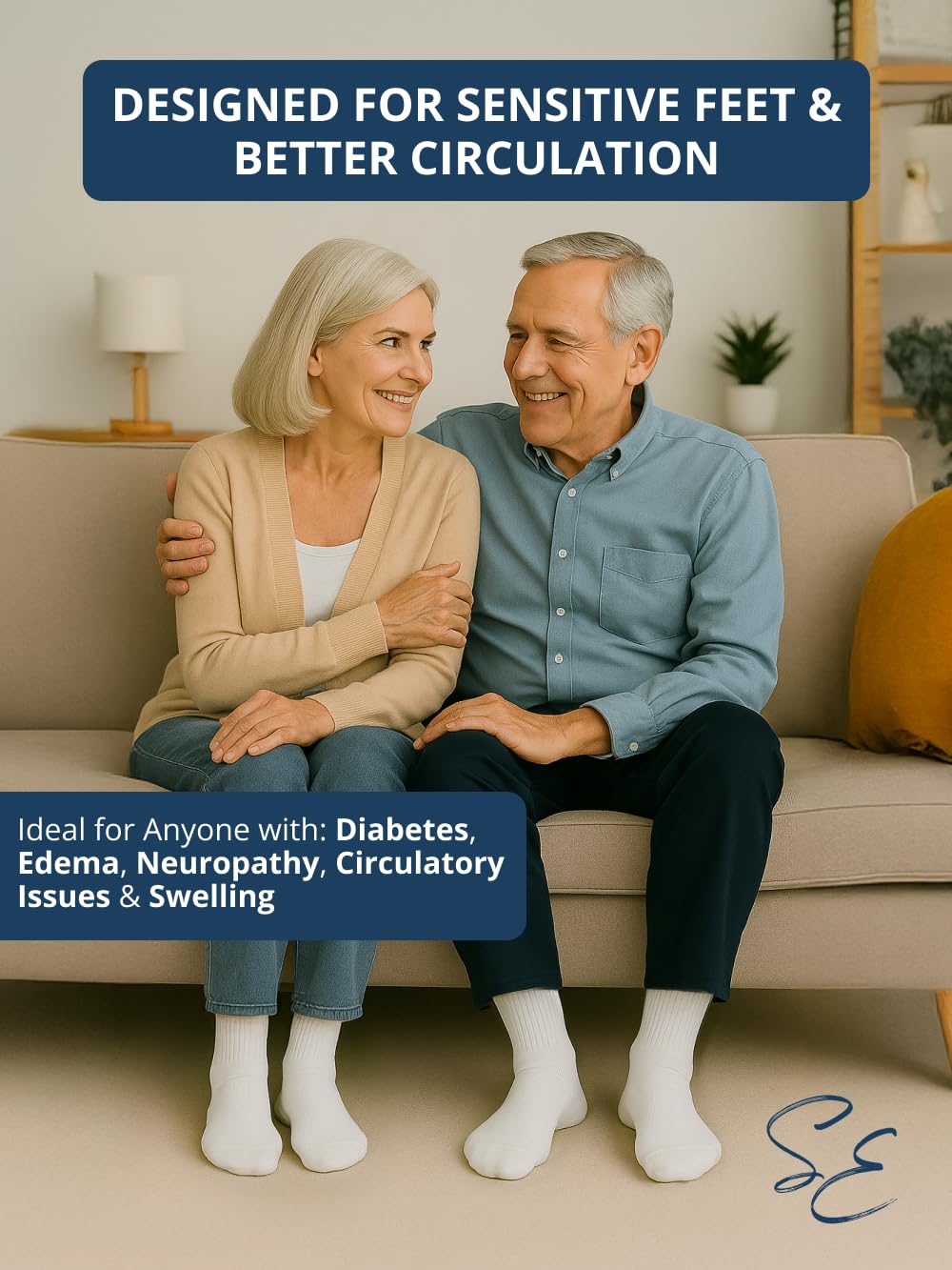 Special Essentials Diabetic Socks for Men & Women – 12 Pairs of Non-Binding Extra Wide Top Cotton Neuropathy Socks – Crew Length, White, 13-15