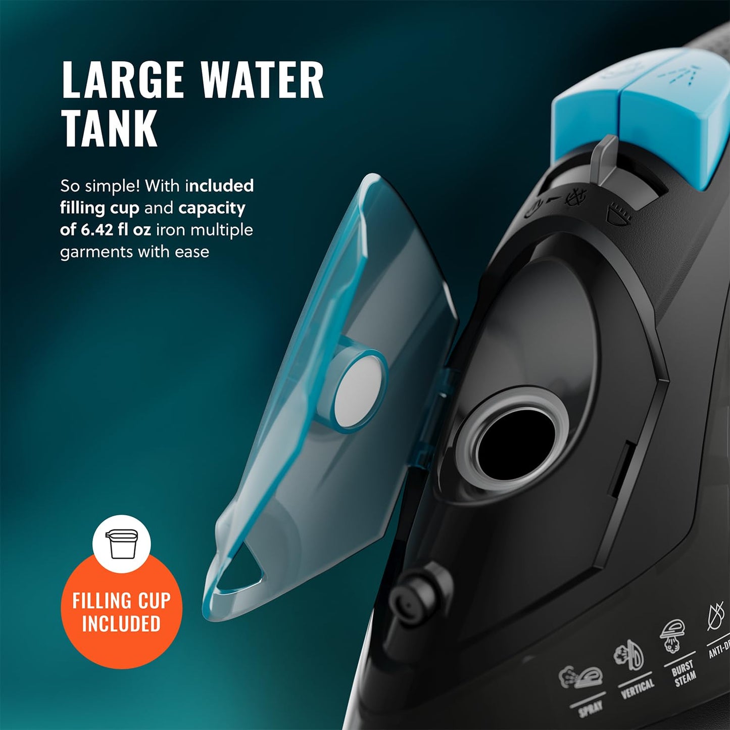PurSteam Professional 1250W Steam Iron | Powerful Steamer with Burst of Steam & Spray | Non-Stick Soleplate, Easy Temperature Control & Auto Shut-Off