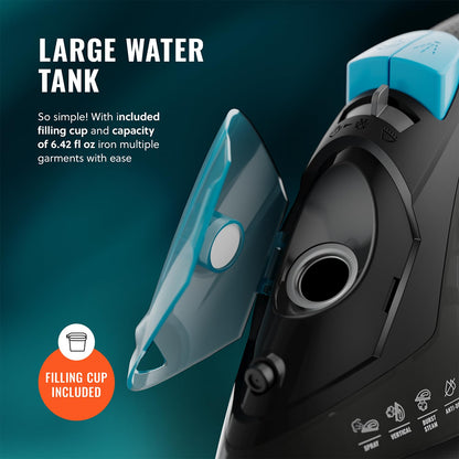 PurSteam Professional 1250W Steam Iron | Powerful Steamer with Burst of Steam & Spray | Non-Stick Soleplate, Easy Temperature Control & Auto Shut-Off