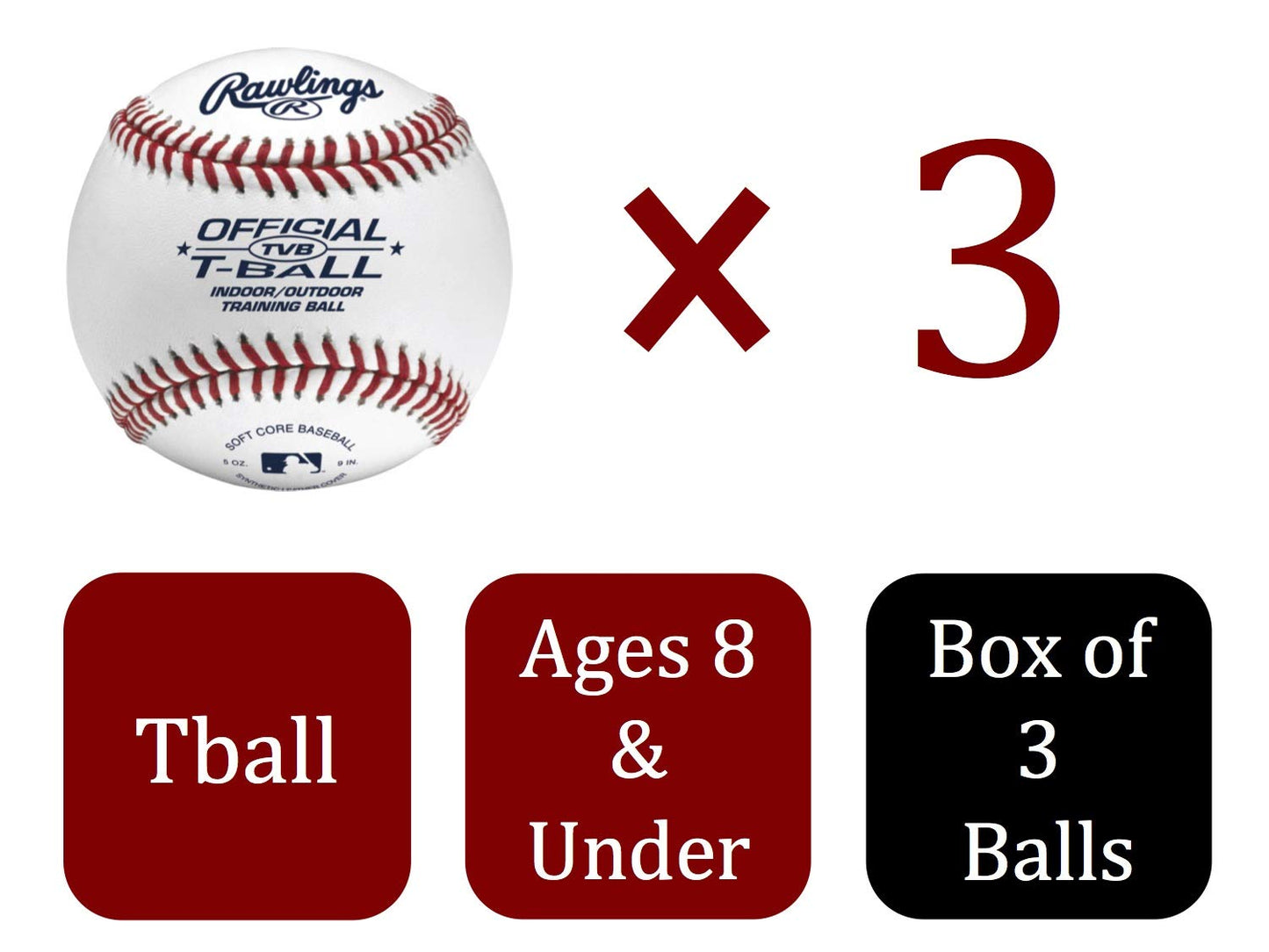Rawlings | Official T-Balls | TVB | Youth/6u | 3 Count | Sponge Rubber Core | Indoor/Outdoor