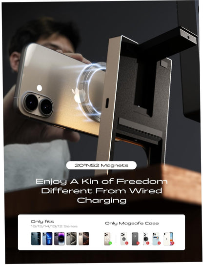 LISEN Qi2 Charging Station for iPhone 17 Pro Max, Magsafe Charger 3 in 1 15W Fast Charging, Magsafe Charger Stand Pad Dock for iPhone and Watch Charging Station for iPhone 16 15 Pro Max Airpods, Gold