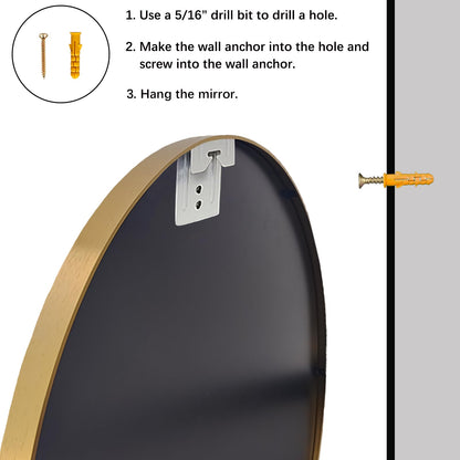 Sunniry Gold Round Mirror, 24 inch Circle Mirror, Gold Metal Frame Bathroom Mirrors, Round Wall Mounted Mirrors for Bathroom, Hallway, Living Room, Bedroom.