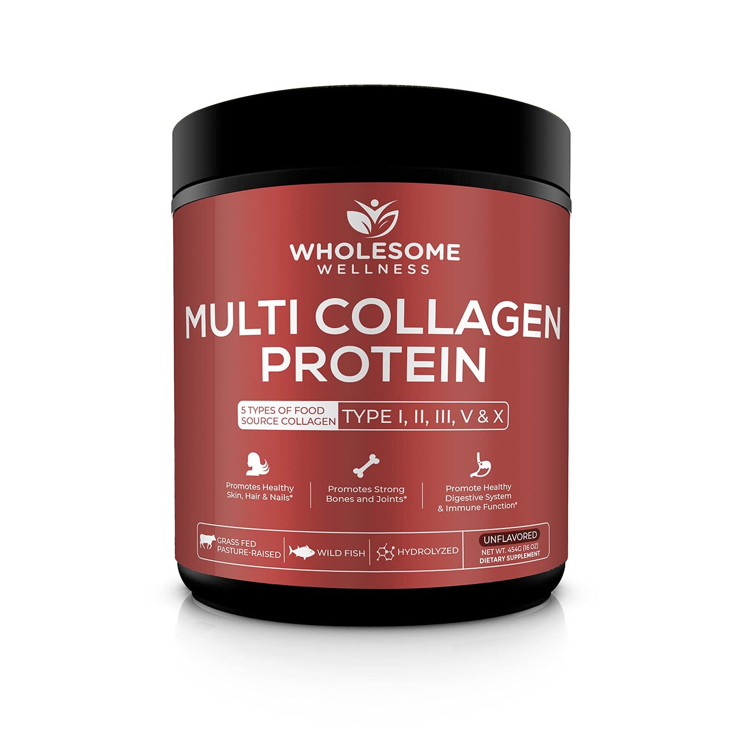 Multi Collagen Protein Powder Hydrolyzed (Type I II III V X) Grass-Fed All-in-One Super Bone Broth + Collagen Peptides - Premium Blend of Beef, Chicken, Wild Fish, Eggshell, 58 Servings, Unflavoured