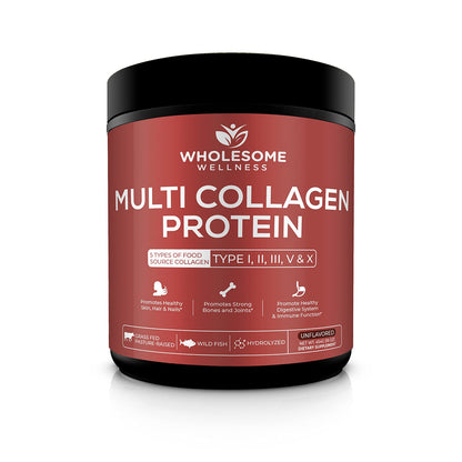 Multi Collagen Protein Powder Hydrolyzed (Type I II III V X) Grass-Fed All-in-One Super Bone Broth + Collagen Peptides - Premium Blend of Beef, Chicken, Wild Fish, Eggshell, 58 Servings, Unflavoured