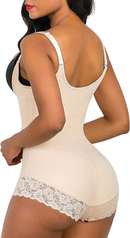 SHAPERX Women Shapewear Tummy Control Fajas Colombianas Body Shaper Zipper Open Bust Bodysuit, SZ7200-Beige-L