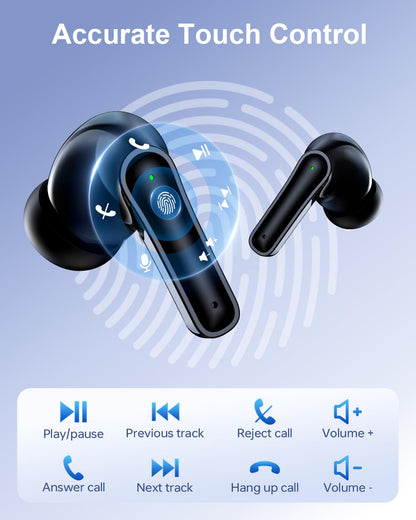 HUIFU Wireless Earbuds Bluetooth Headphones, Ear Buds with Deep Bass, 40H Long Playtime, LED Power Display, IP7 in Ear Earphone with Mic for iPhone Android Phone Sports Workout, Black