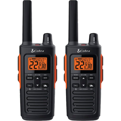 Cobra RX680 Waterproof Walkie Talkies for Adults - Rechargeable, 60 Preset Channels, Long Range 38-Mile Two-Way Radio Set (2-Pack),Black and Orange