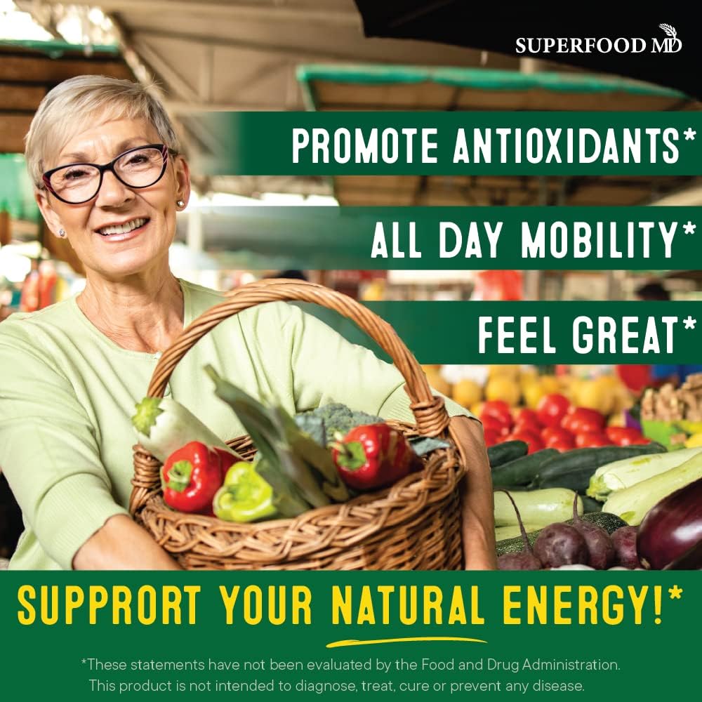 Superfood Fruit and Veggie Supplement - 360 Whole Super Fruit and Vegetable Supplements & Vitamin, Natural Energy Levels, with Olive Leaf Soy Free- 180 Count (Pack of 2)