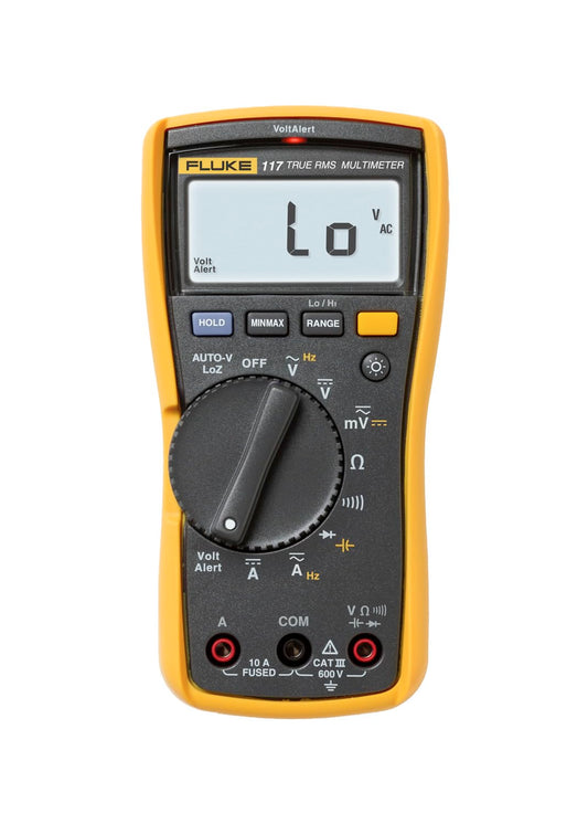 Fluke 117 Digital Multimeter, Non-Contact AC Voltage Detection, Measures Resistance/Continuity/Frequency/Capacitance/Min Max Average, Automatic AC/DC Voltage Selection, Low Impedance Mode