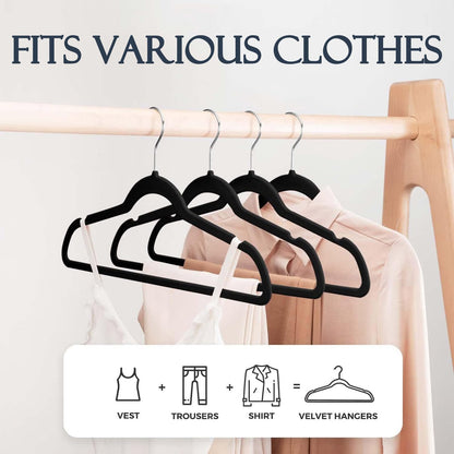 HOUSE DAY Black Velvet Hangers 60 Pack, Non Slip Clothes Felt Hanger Heavy Duty for Coat, Premium Slim Space Saving Suit Hangers for Closet Organizer, 360° Rotating Silver Hook