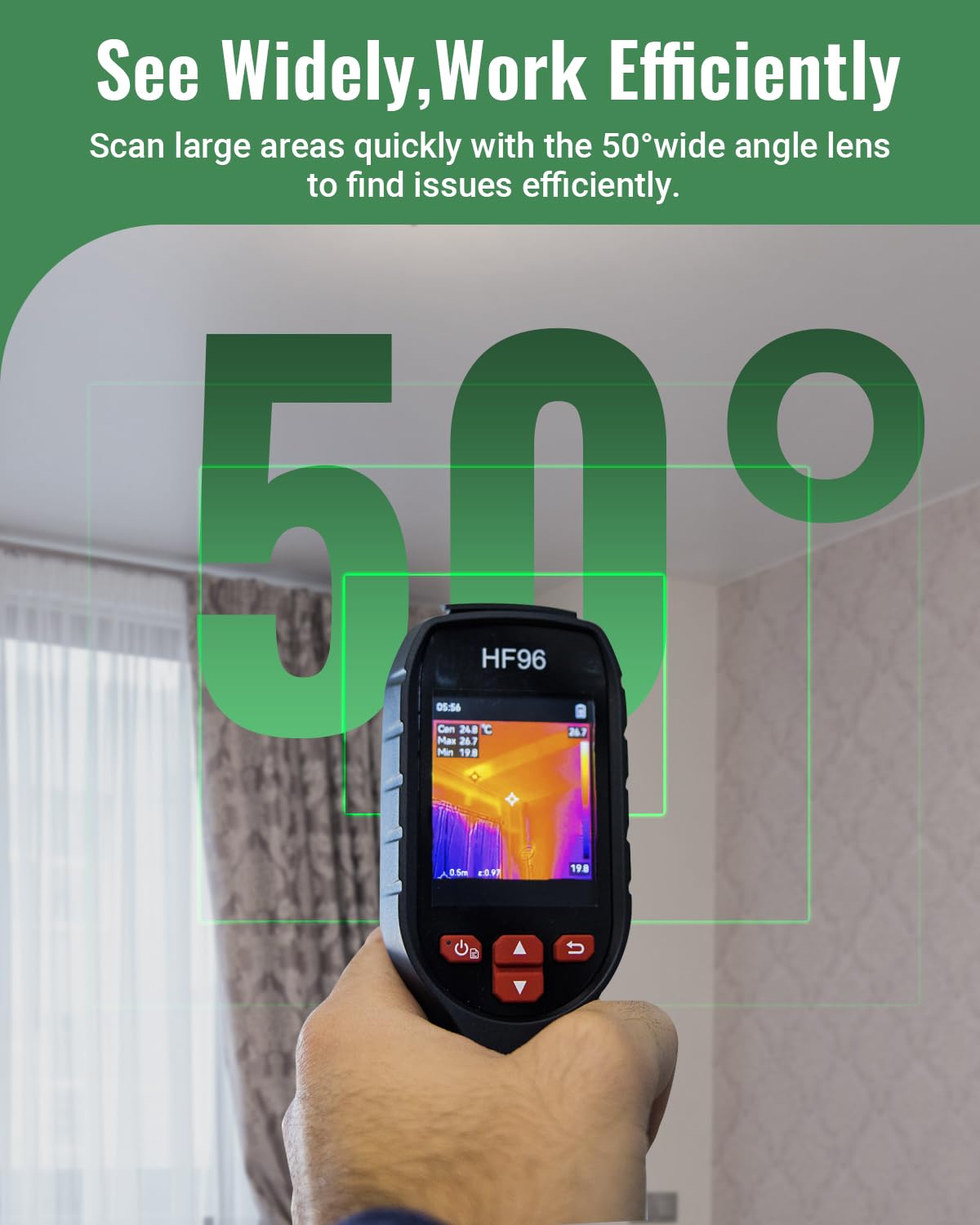 HF96 Thermal Camera, Super Resolution 240 x 240, Thermal Imaging Camera with Laser Pointer, 96 x 96 IR Resolution, 25 HZ Infrared Camera,-4°F to 1022°F, 50°FOV, 8h Battery Life Thermal Imager