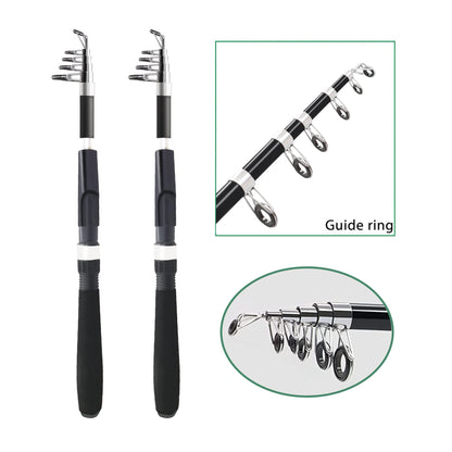 Fishing Pole Combo Set,2.1m/6.89ft 2PCS Collapsible Rods 2PCS Spinning Reels Mono Fishing line Come Setup Already！Lures Set Carrier Bag Freshwater Kit Fishing Rod Reel Combos ministoream