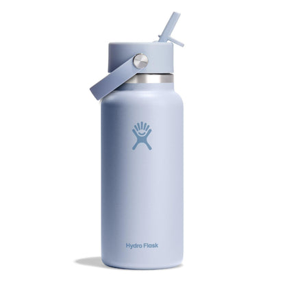 Hydro Flask Water Bottle - Insulated Stainless Steel - Wide Mouth Flex Straw Lid, Non Spill, Leakproof and Refillable in 32 Oz Surf Blue