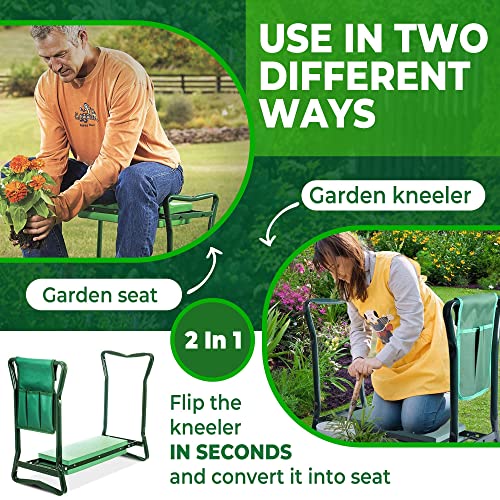 H> Garden Kneeler and Seat, Foldable Garden Stool Heavy Duty Gardening Bench for Kneeling and Sitting to Prevent Knee & Back Pain, Great Gardening Gifts for Women, Grandparents, Seniors, Mom & Dad