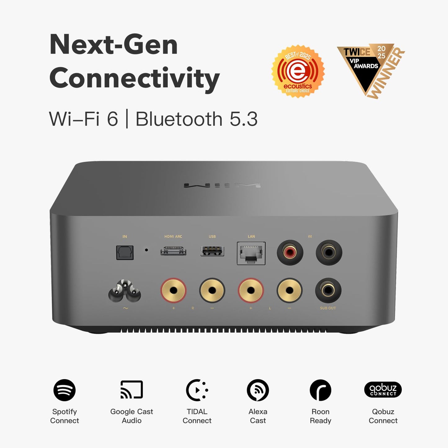 WiiM Amp Ultra with Voice Remote 2 | 100W Streaming Amplifier with Premium ESS ES9039Q2M DAC & Dual TI TPA3255 Amps | Built-in RoomFit EQ & Touchscreen | HDMI ARC, Optical, RCA Inputs | Space Gray