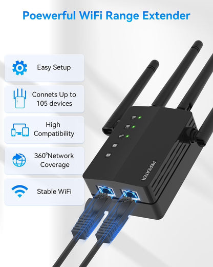 WiFi Extender Signal Booster with Dual Band 5GHz/2.4GHz, WiFi Booster Up to 12880 Sq. ft and 105 Devices, WiFi Booster with Ethernet Port, WiFi Extenders Signal Booster for Home and Outdoors